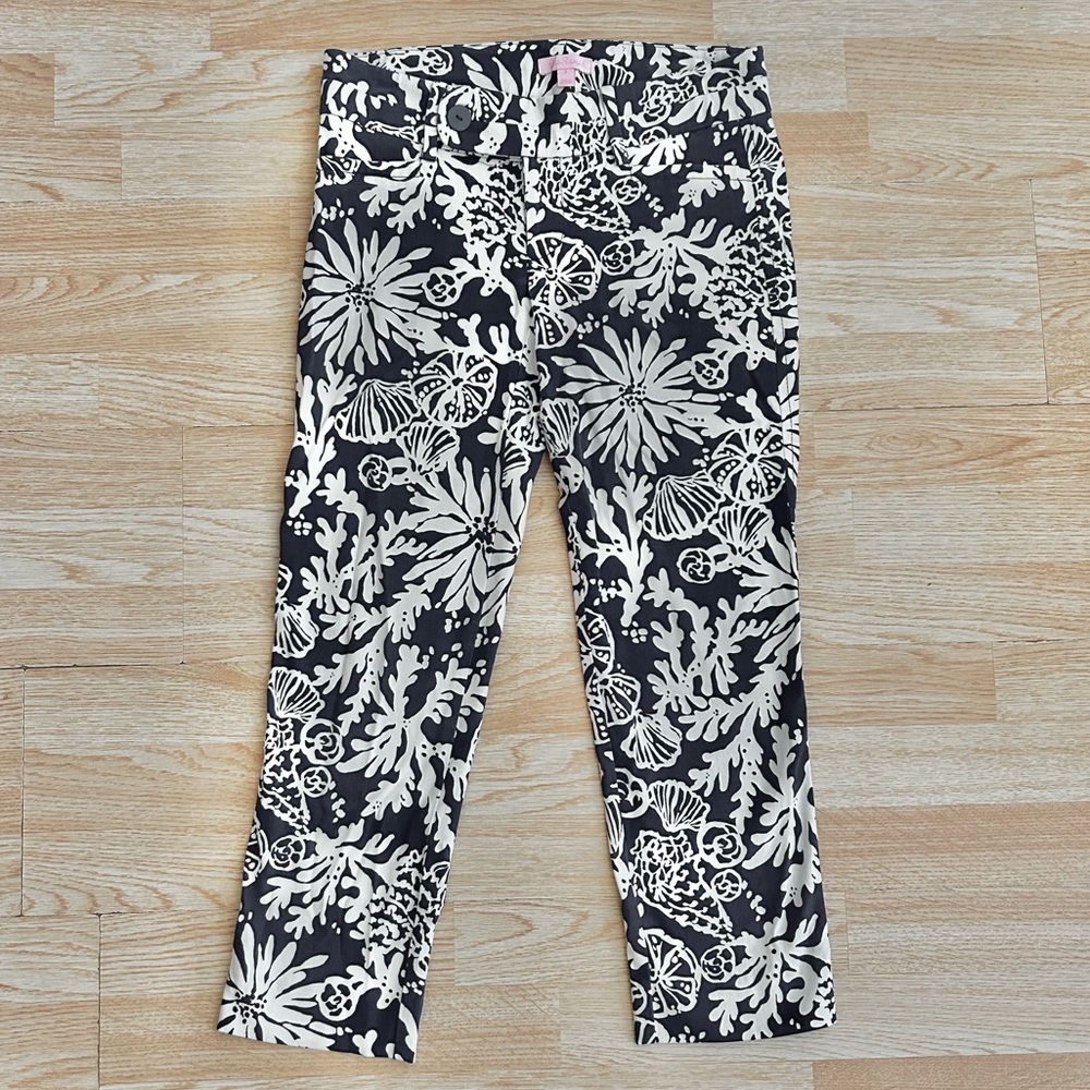 Lilly Pulitzer In the Groove Blue & White Sea Print Capris Cropped Pant 4